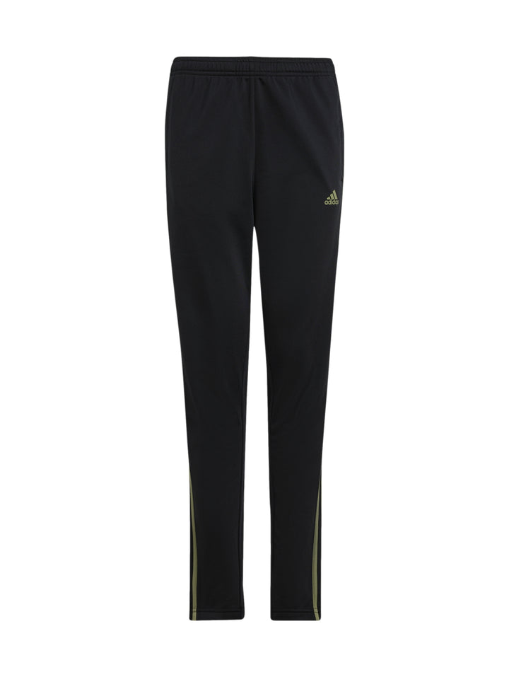 Conjunto deportivo Adidas para niño en color verde óxido y negro con franjas laterales.