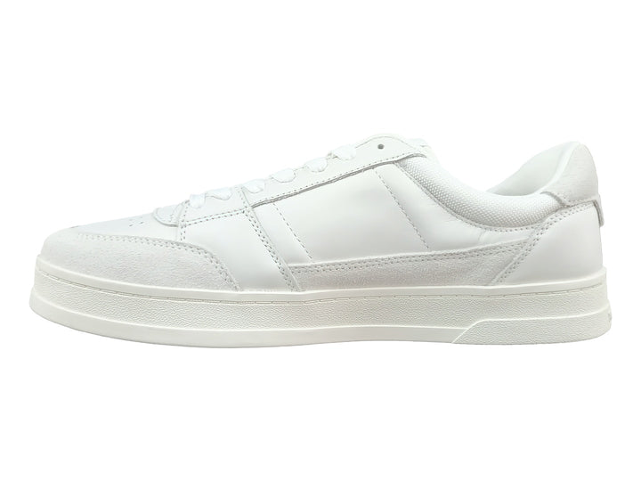 Tenis Tommy Hilfiger modelo The Greenwich Mix Media en color blanco ecru, vista lateral.