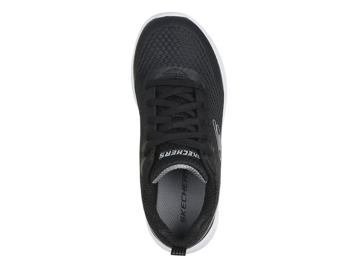 Tenis Skechers Microspec Max 17 en color negro con suela blanca y amortiguación visible.