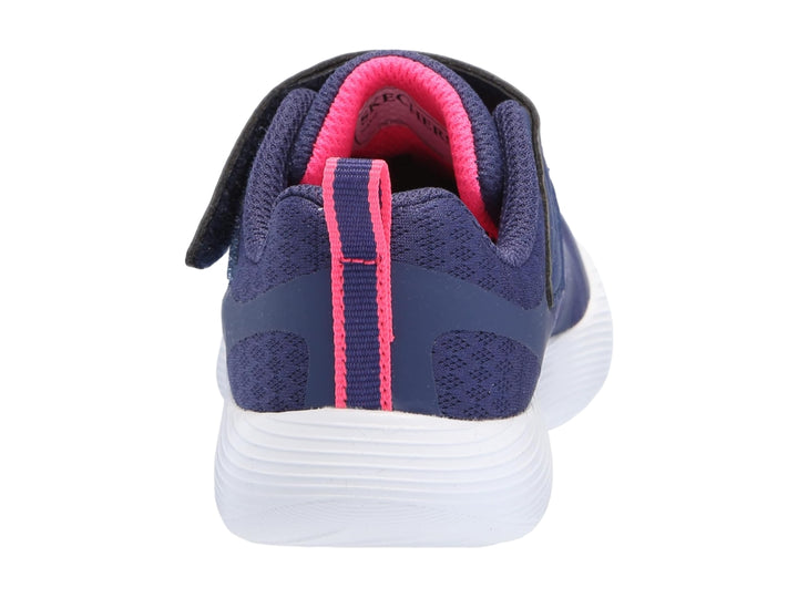 Tenis deportivos Skechers color azul marino con detalles en rosa y suela blanca.
