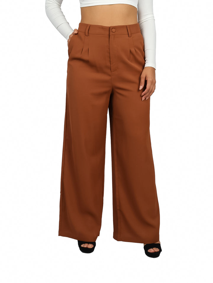 Pantalón de Vestir Ancho ATOK Color Café para Mujer