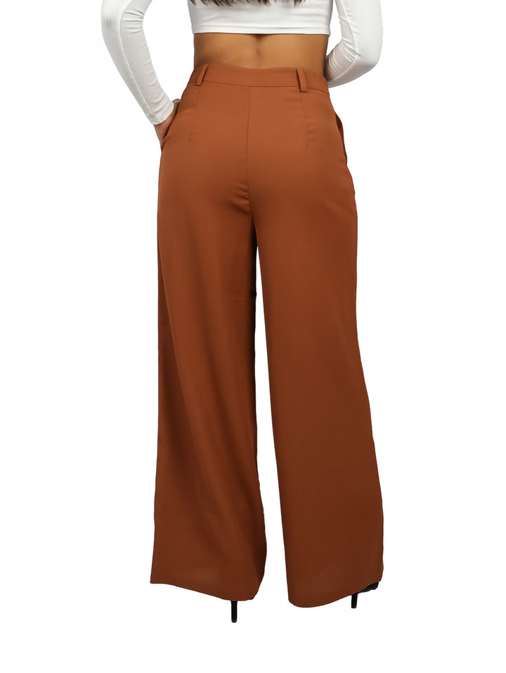 Pantalón de Vestir Ancho ATOK Color Café para Mujer