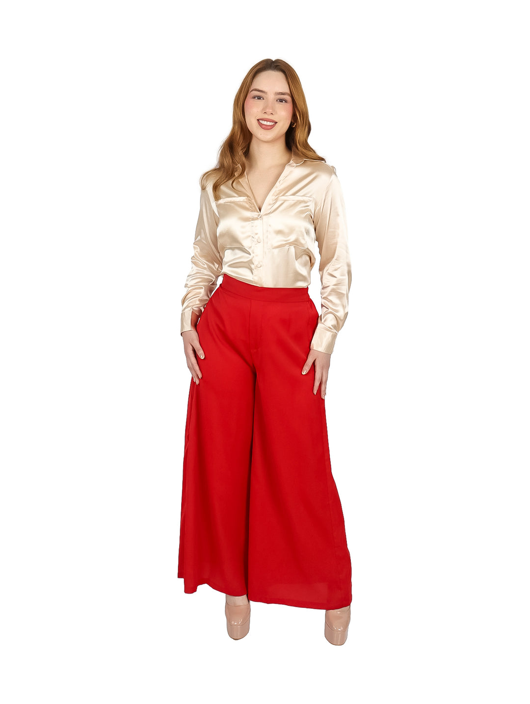 Pantalón ATOK Fluido Campana Rojo para Mujer