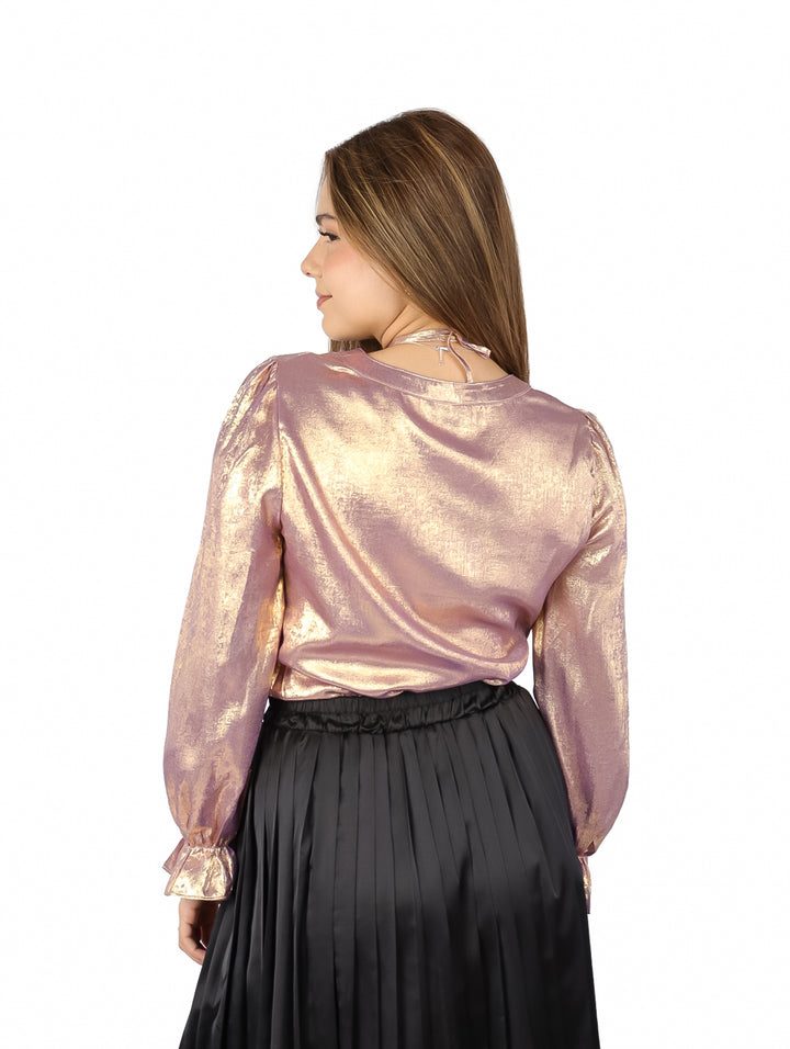 Camisa ATOK Lila con Botones y Manga Bombacha para Mujer