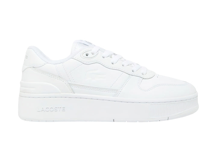 Tenis Lacoste T-Clip color blanco con suela de plataforma y acabado en cuero.
