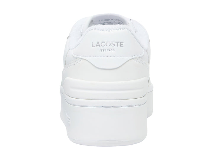 Tenis Lacoste T-Clip color blanco con suela de plataforma y acabado en cuero.