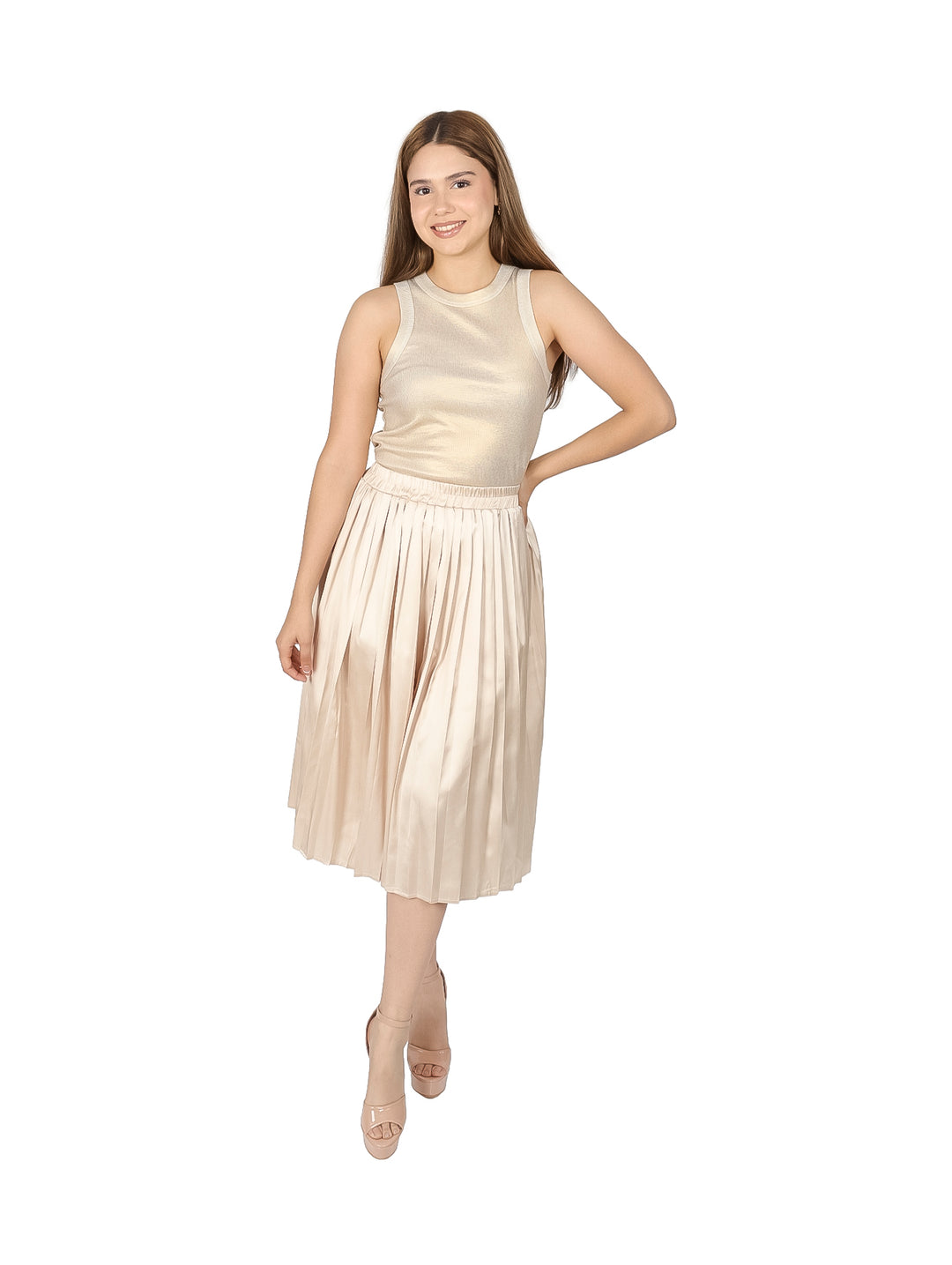 Falda Tableada ATOK Beige para Mujer