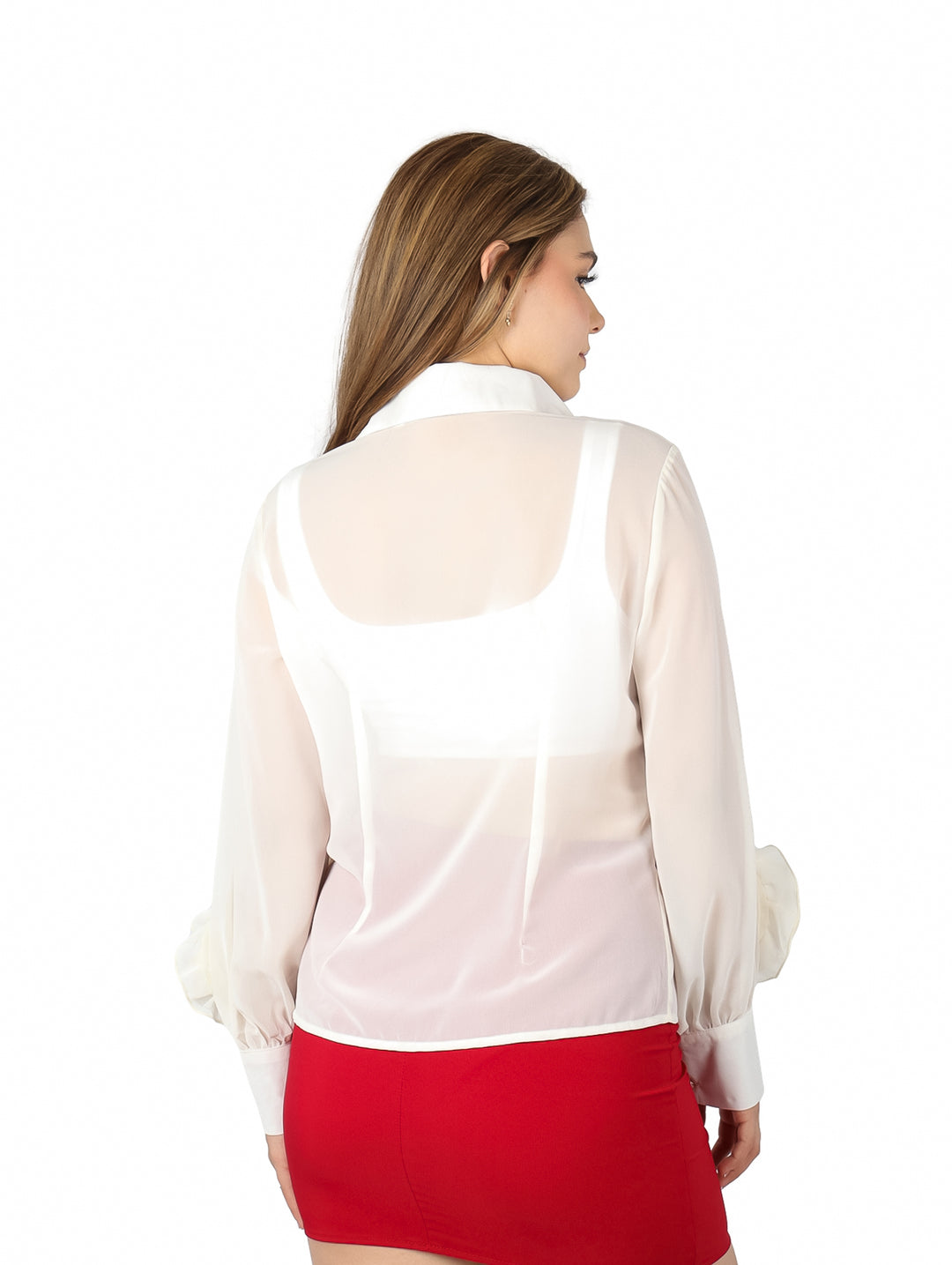 Blusa ATOK Ivory con Flor y Olán para Mujer