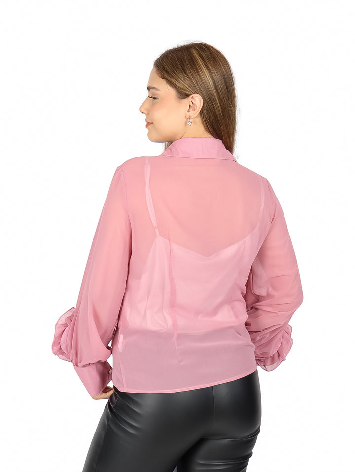 Blusa ATOK Rosa con Flor y Olán para Mujer