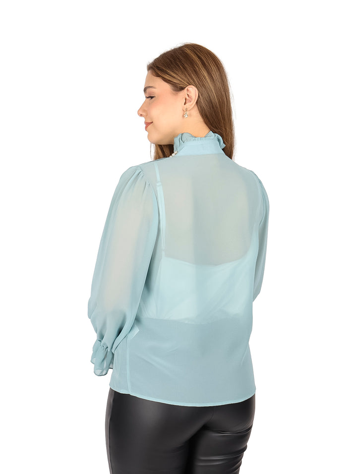 Blusa ATOK Azul con Escarolas para Mujer