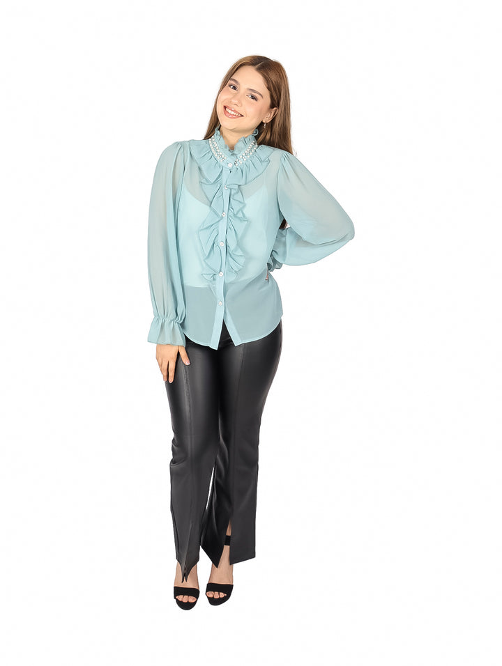 Blusa ATOK Azul con Escarolas para Mujer