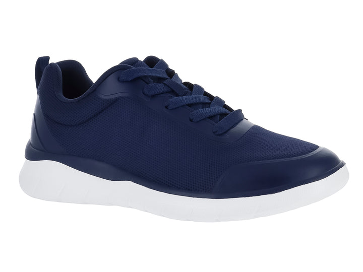 Tenis deportivos Flexi color azul marino con suela blanca y cordones.