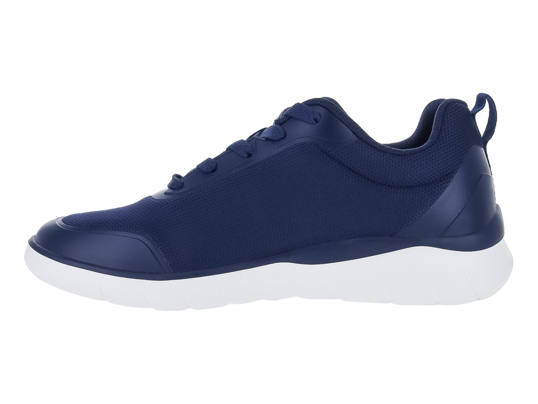 Tenis deportivos Flexi color azul marino con suela blanca y cordones.