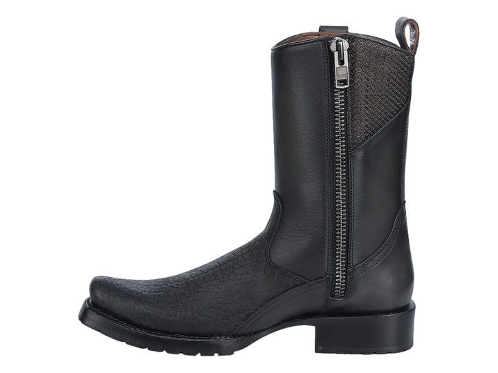 Bota vaquera Cuadra de cuero de toro color negro con textura rugosa y tacón cuadrado.