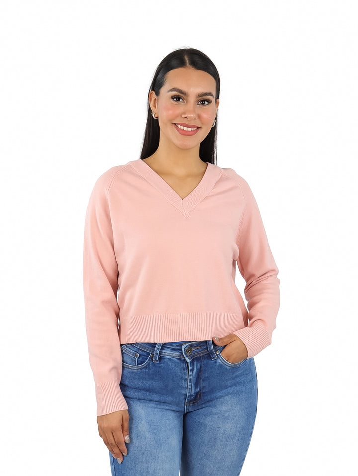 Suéter Tejido ATOK Cuello V Rosa Pastel para Mujer