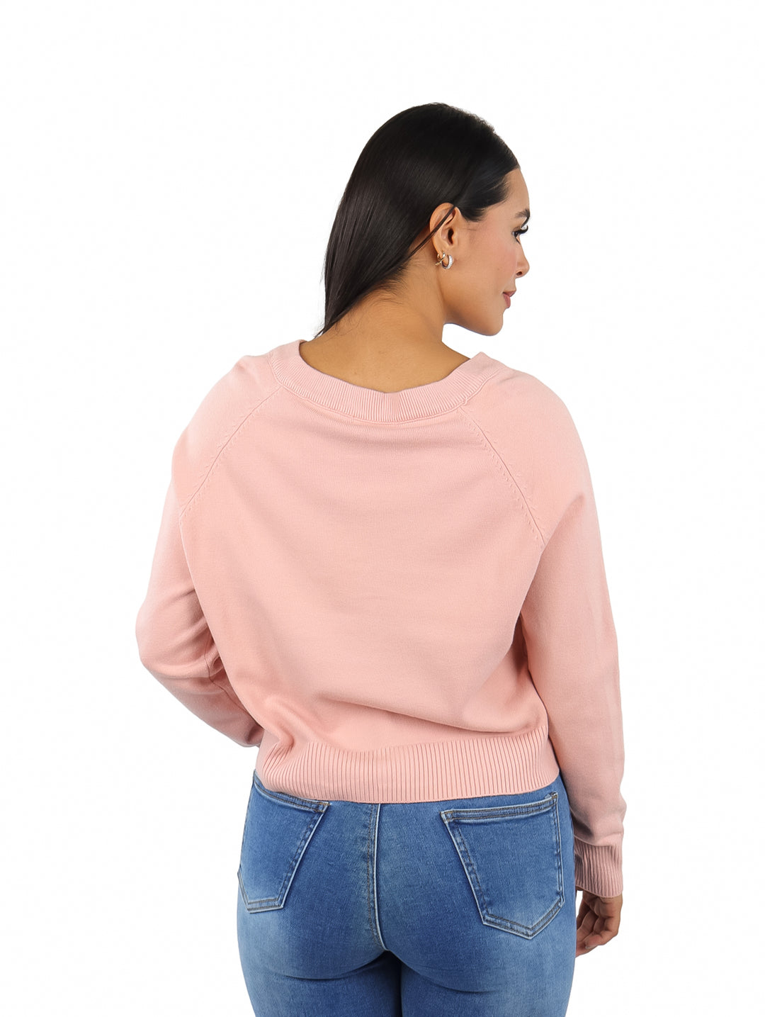 Suéter Tejido ATOK Cuello V Rosa Pastel para Mujer