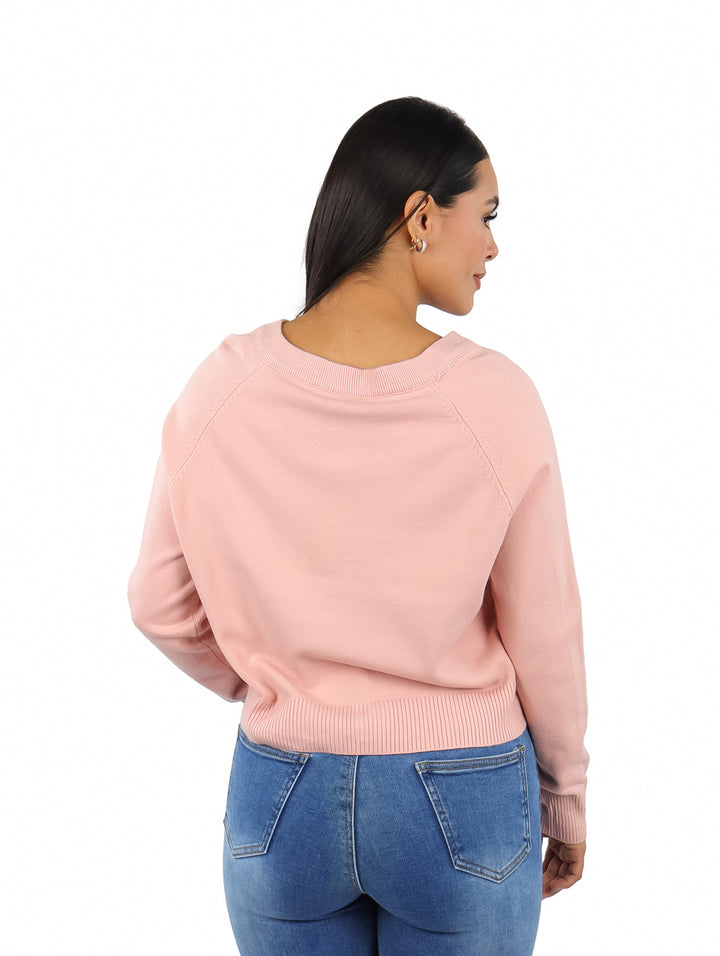 Suéter Tejido ATOK Cuello V Rosa Pastel para Mujer