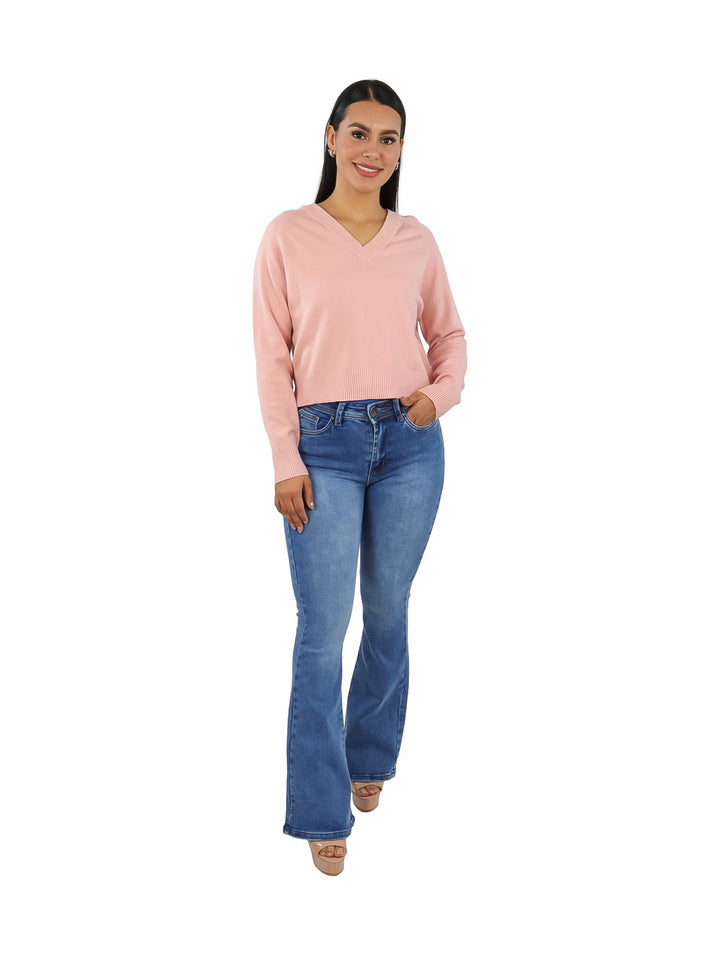 Suéter Tejido ATOK Cuello V Rosa Pastel para Mujer