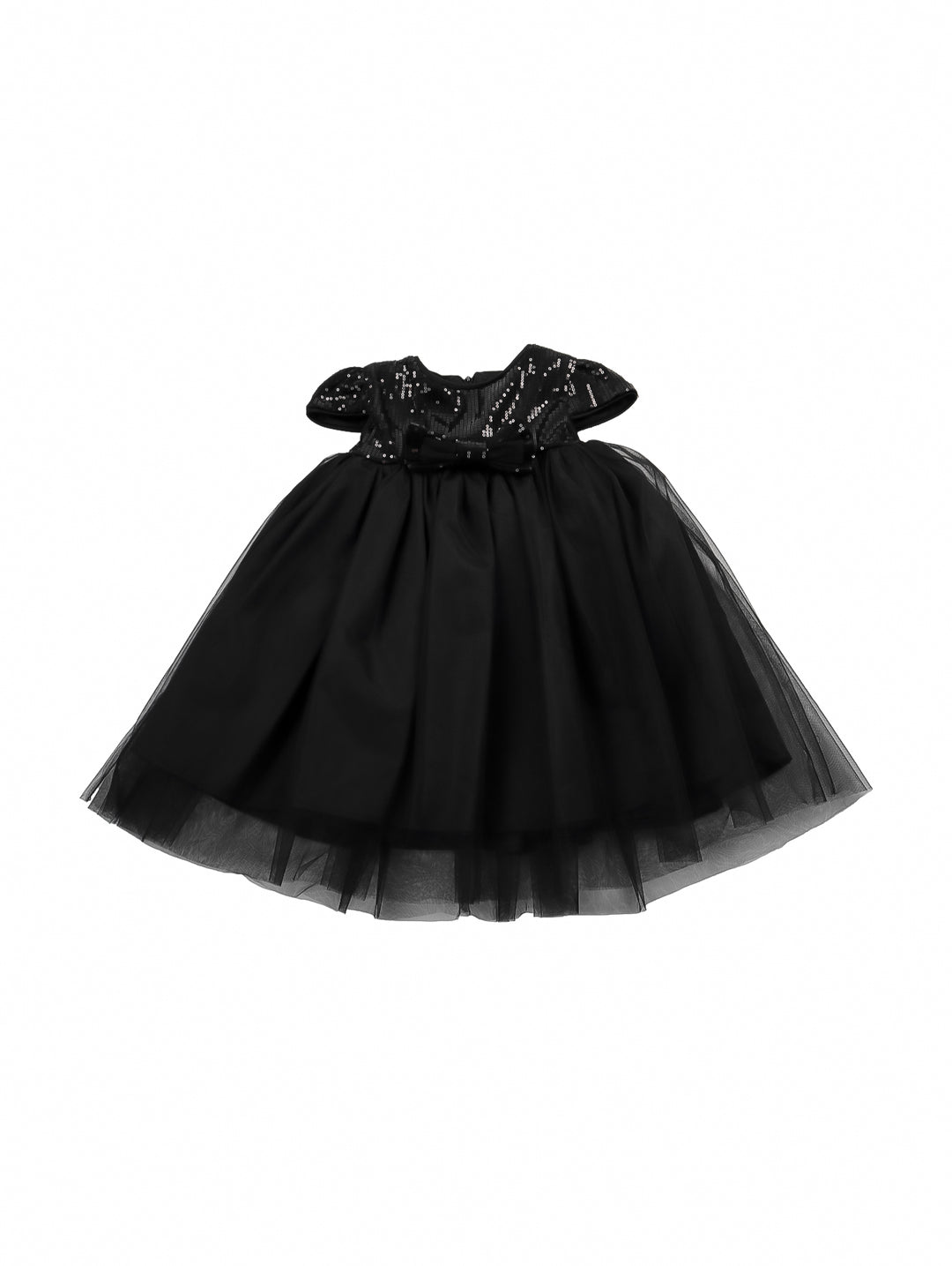 Vestido negro para Niña con detalles brillantes en la parte superior y falda de tul.