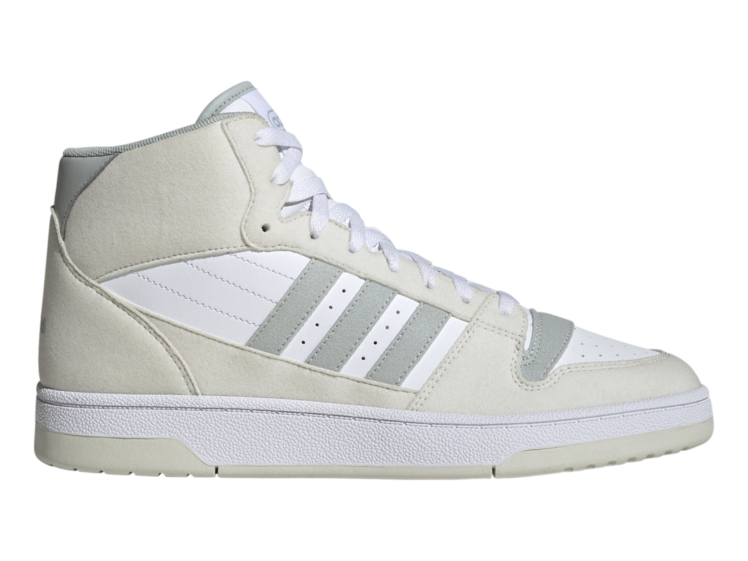 Tenis Adidas Break Start Mid en color Orbit Grey con detalles en blanco y suela blanca.
