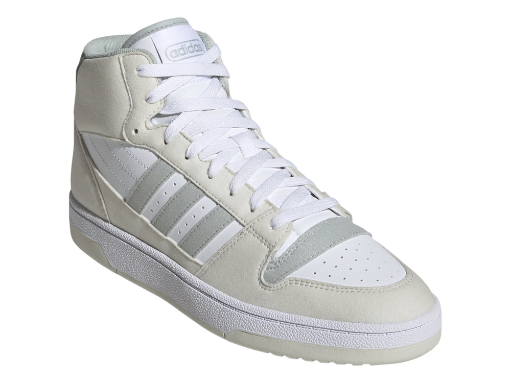 Tenis Adidas Break Start Mid en color Orbit Grey con detalles en blanco y suela blanca.