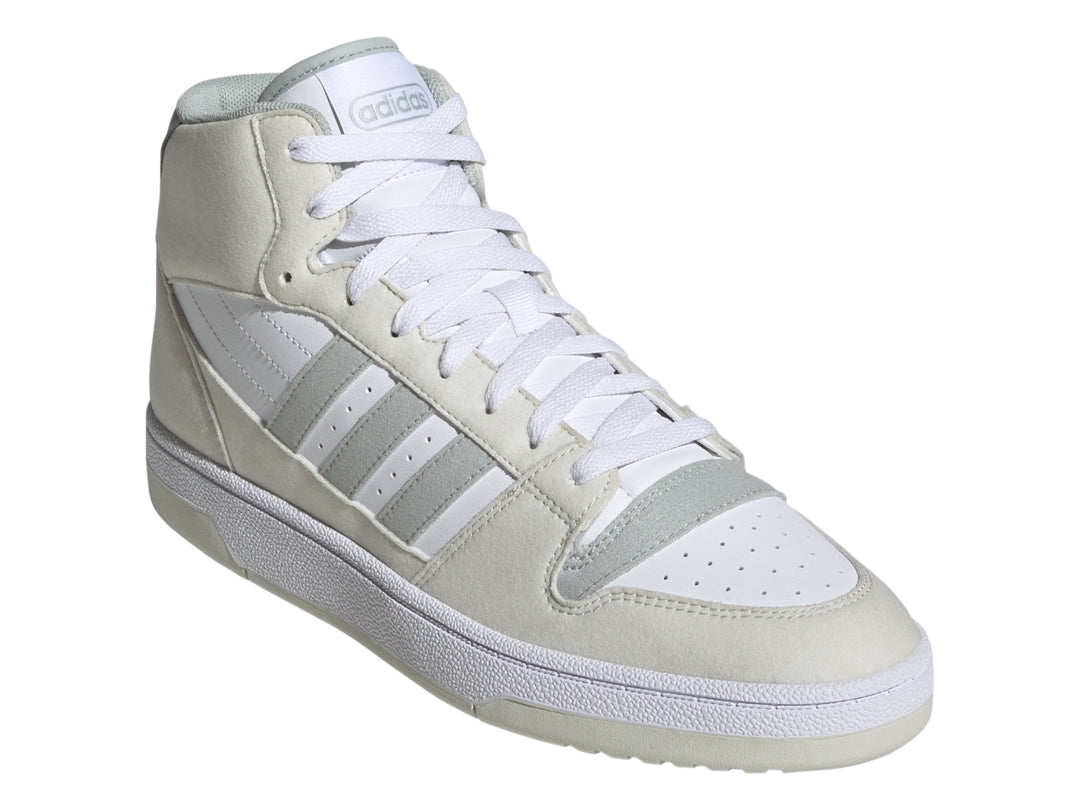 Tenis Adidas Break Start Mid en color Orbit Grey con detalles en blanco y suela blanca.