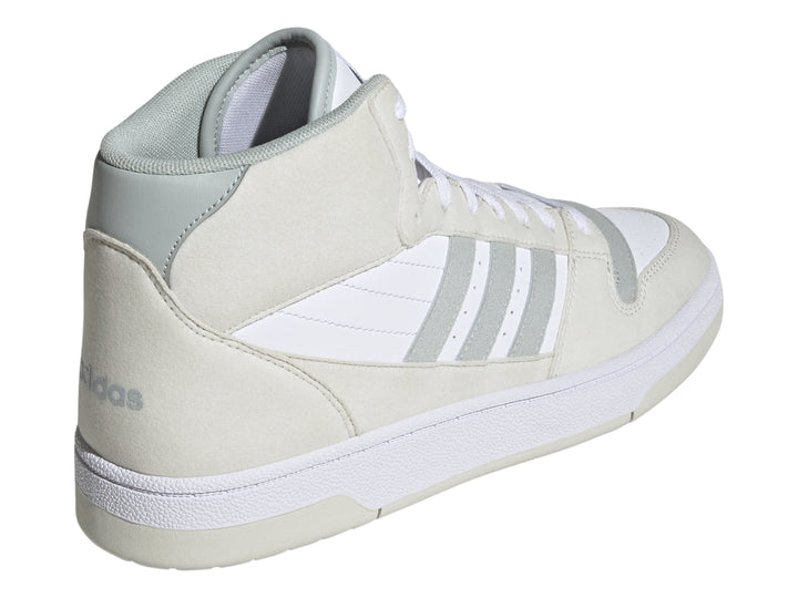 Tenis Adidas Break Start Mid en color Orbit Grey con detalles en blanco y suela blanca.