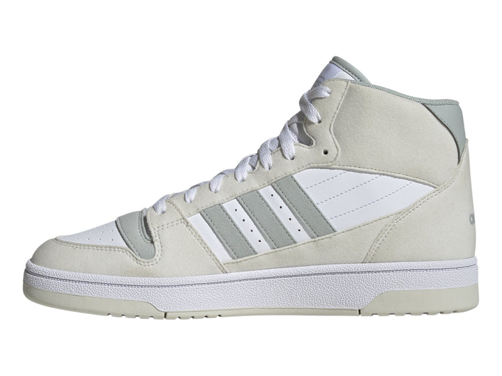 Tenis Adidas Break Start Mid en color Orbit Grey con detalles en blanco y suela blanca.