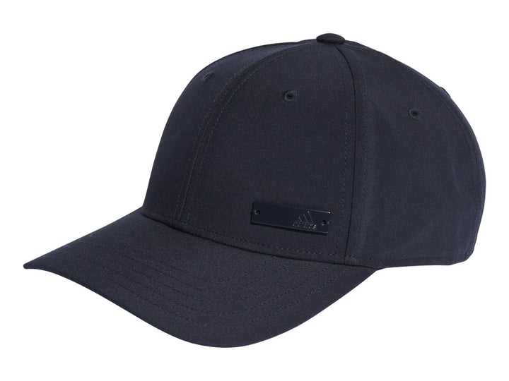 Gorra de béisbol Adidas color azul marino con logo metálico frontal y visera curva.