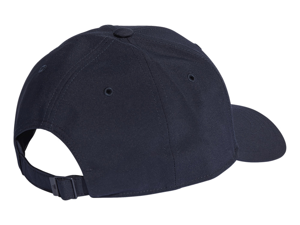 Gorra de béisbol Adidas color azul marino con logo metálico frontal y visera curva.