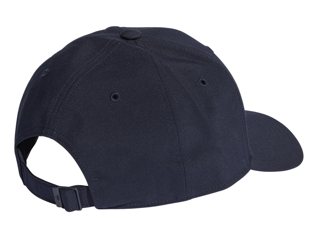 Gorra de béisbol Adidas color azul marino con logo metálico frontal y visera curva.