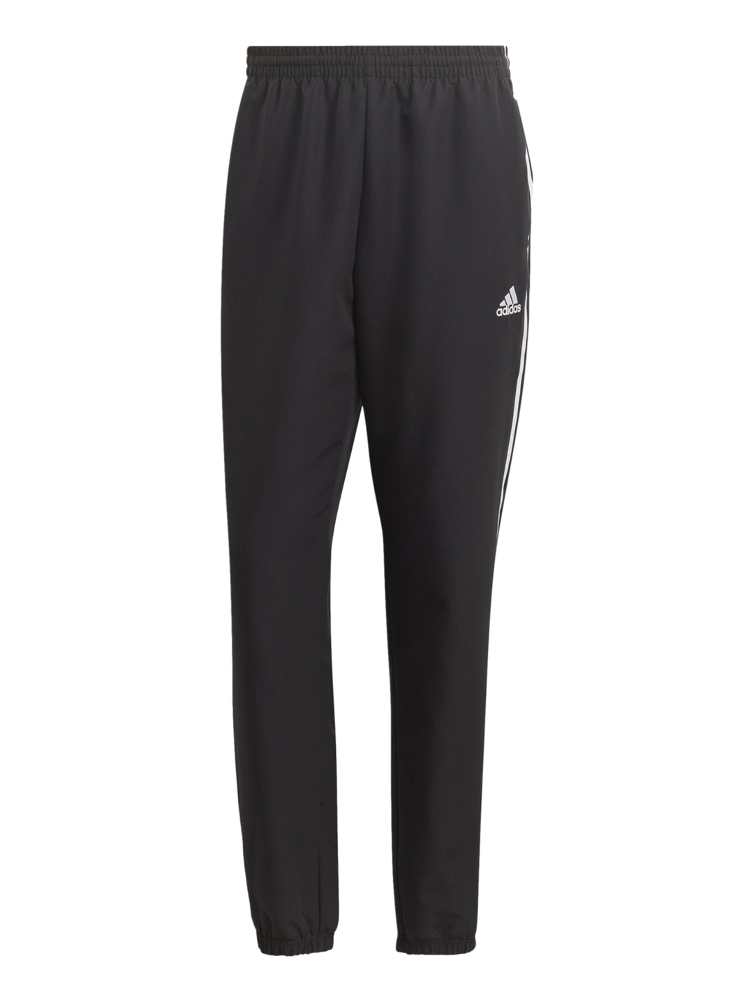 Conjunto deportivo Adidas negro con tres franjas blancas laterales compuesto por chaqueta y pantalón.