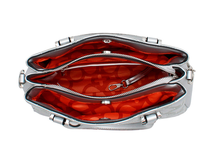 Bolso de hombro Jaime Ibiza color plata con diseño geométrico en relieve y correa ajustable.
