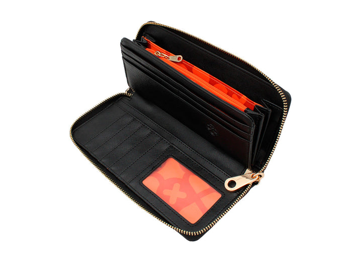 Cartera negra de Jaime Ibiza con correa y detalles metálicos en color dorado.