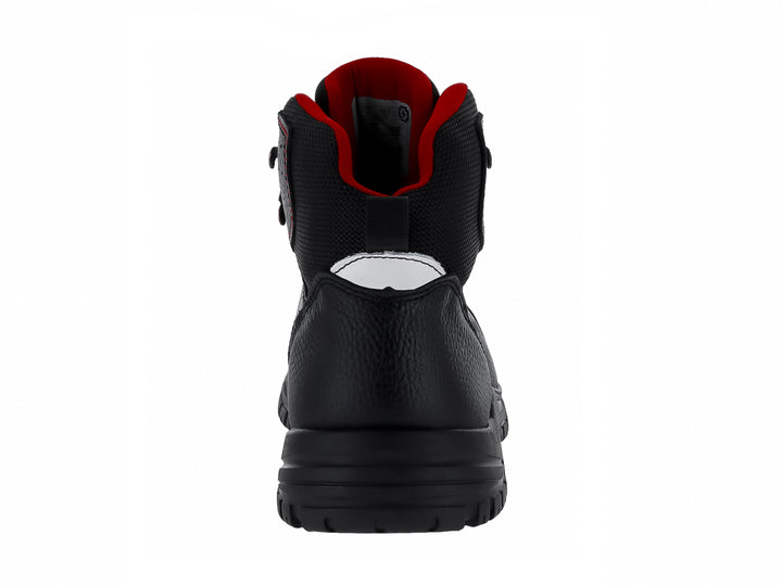 Bota Swissbrand modelo Gladiator en color negro con detalles de costuras rojas y suela resistente.