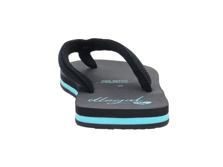Sandalia negra tipo flip-flop con detalle en color azul claro en la suela.