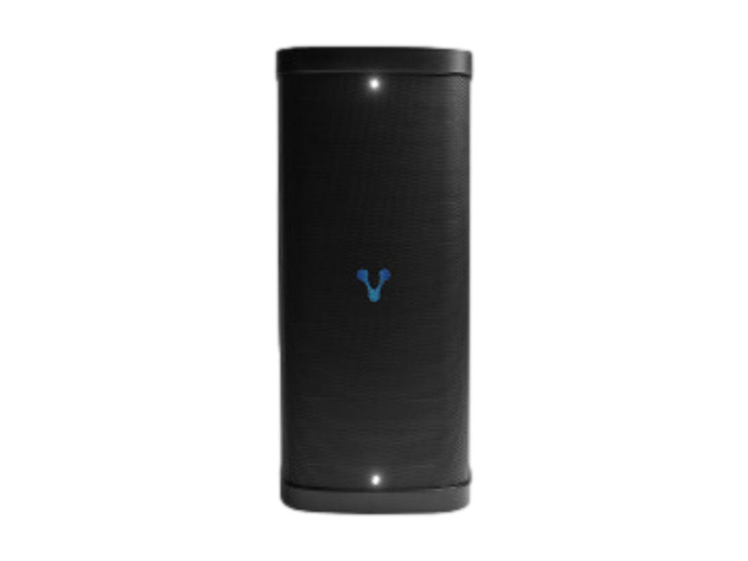 Bocina Bluetooth Vorago KSP-58 de color negro con diseño cilíndrico y malla frontal.