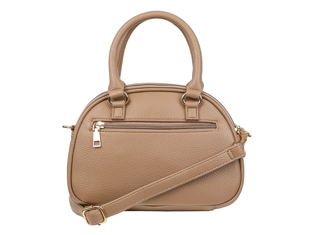Bolso de mano color khaki con asa superior y herrajes dorados de la marca UNIBELLA.