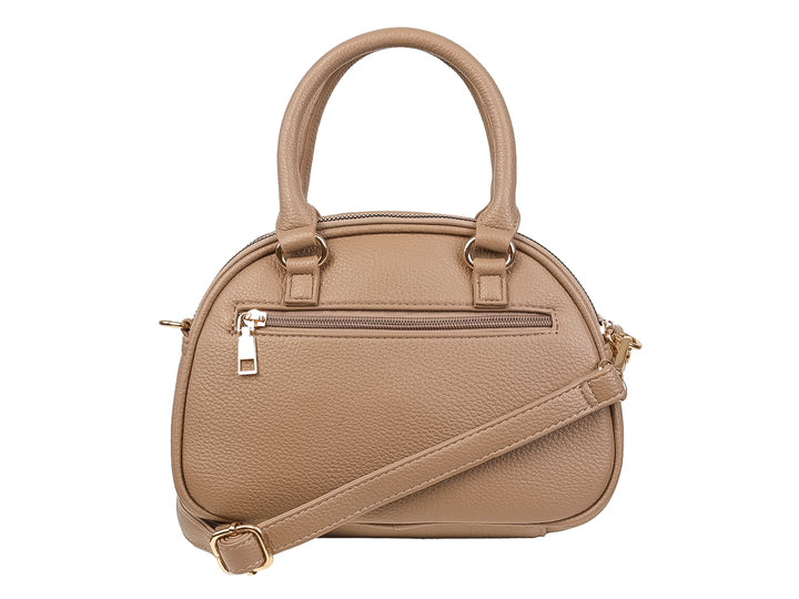 Bolso de mano color khaki con asa superior y herrajes dorados de la marca UNIBELLA.