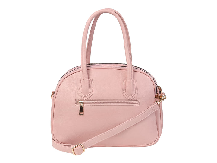 Bolso de mano Unibella color rosa pastel con asas cortas y detalles metálicos en dorado.
