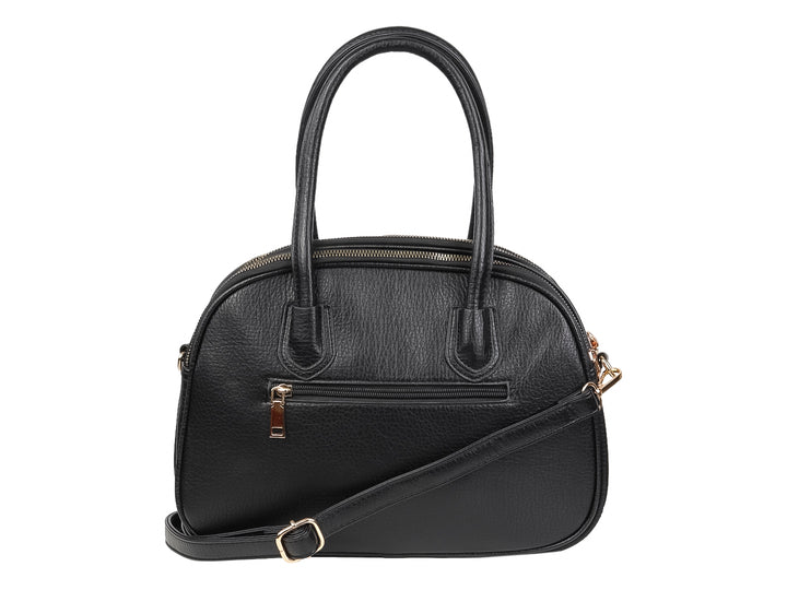 Bolso de mano color negro marca Unibella con textura rugosa y asas superiores.