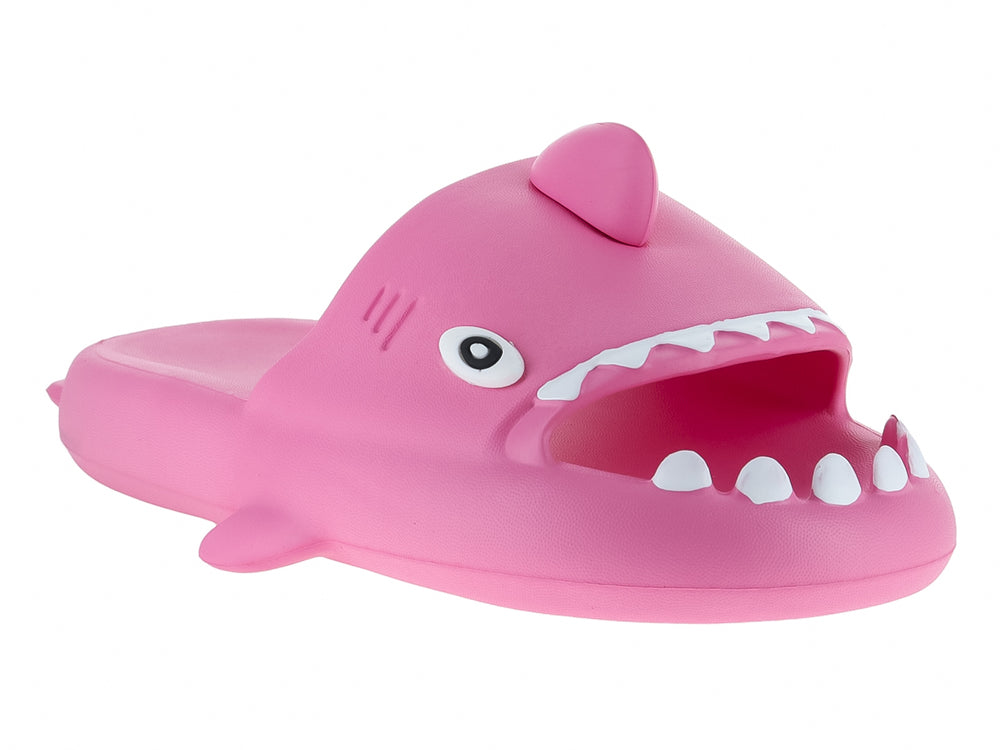 Sandalia rosa con diseño de tiburón para niños en material sintético.