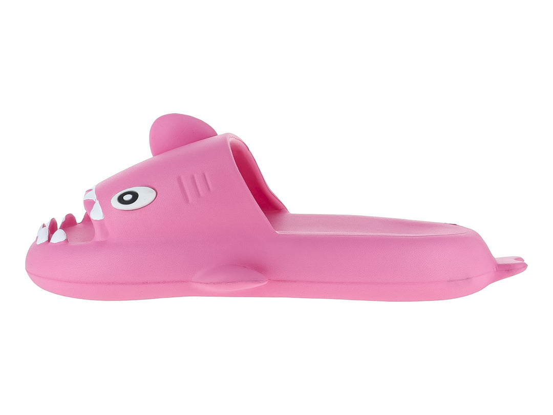 Sandalia rosa con diseño de tiburón para niños en material sintético.