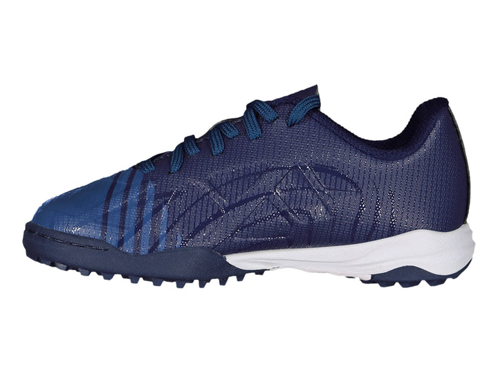 Zapato de fútbol Charly en color azul con suela blanca y azul para superficies sintéticas.