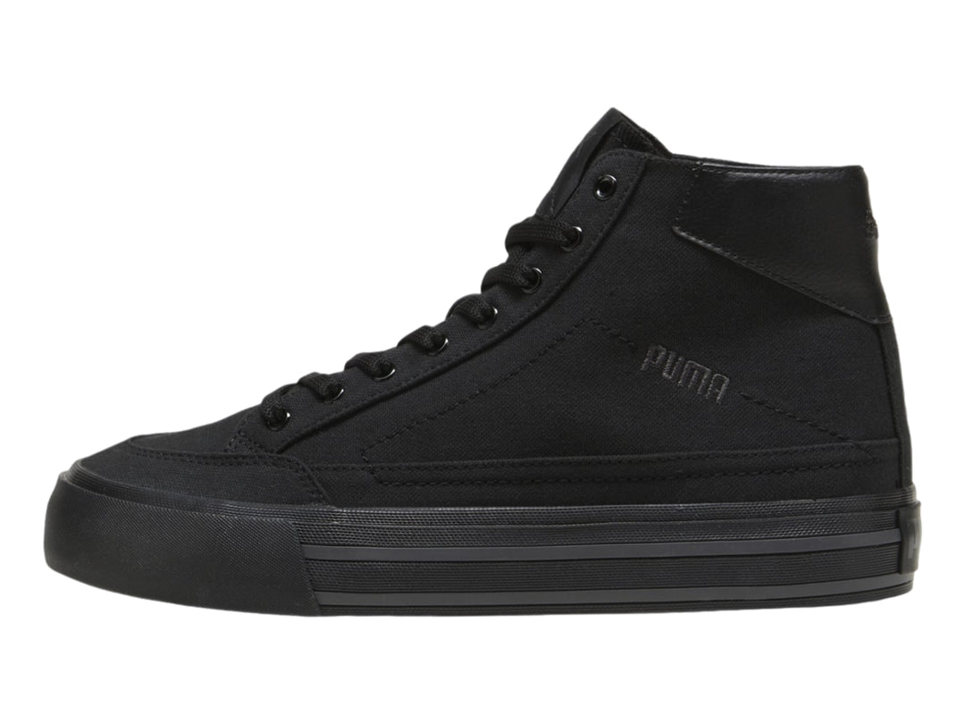 Tenis PUMA Court Classic Vulc Mid color negro, estilo bota con suela vulcanizada.