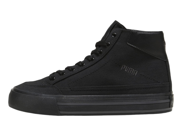 Tenis PUMA Court Classic Vulc Mid color negro, estilo bota con suela vulcanizada.