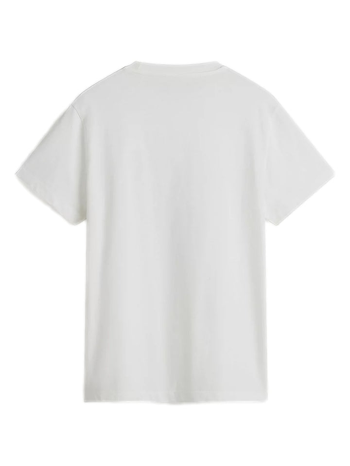 Camiseta de manga larga VANS color blanco con mangas grises y estampado circular en el pecho.