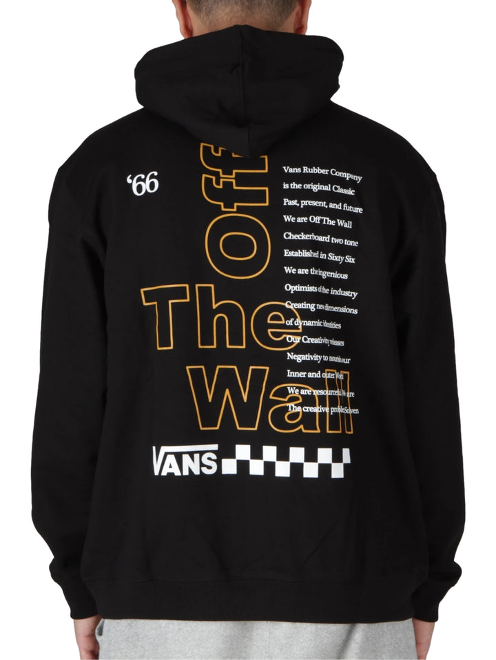 Sudadera con capucha color negro de la marca VANS con logotipo amarillo en el pecho.