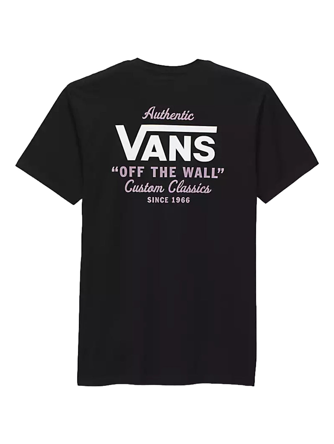 Hombre vistiendo una camiseta negra de manga corta marca Vans con logotipo blanco en el pecho.