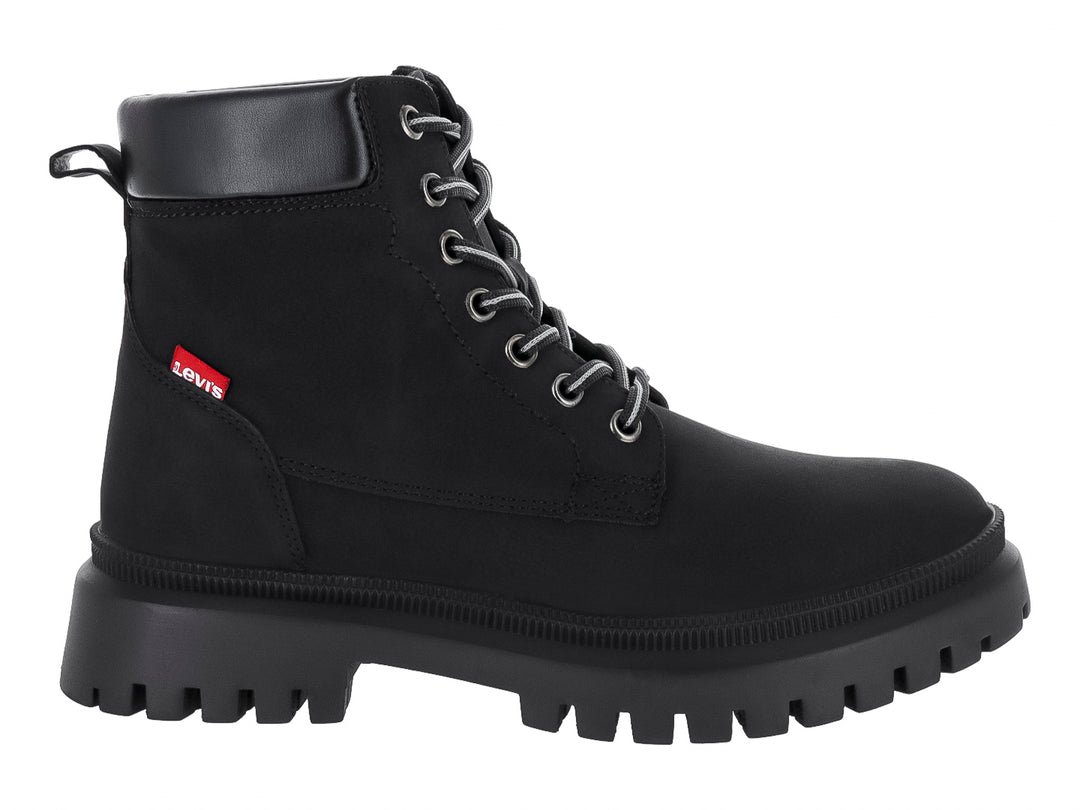 Botas Levi's color negro de caña media con suela gruesa dentada y agujetas
